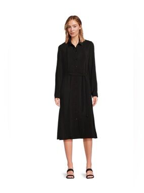 NWT Time and Tru Black Button Front Shirt Dress Long Sleeves/ Light/ Belt/ XL